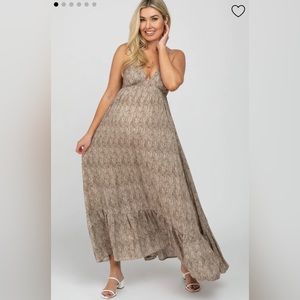 NWT Taupe Printed Maternity Maxi Dress